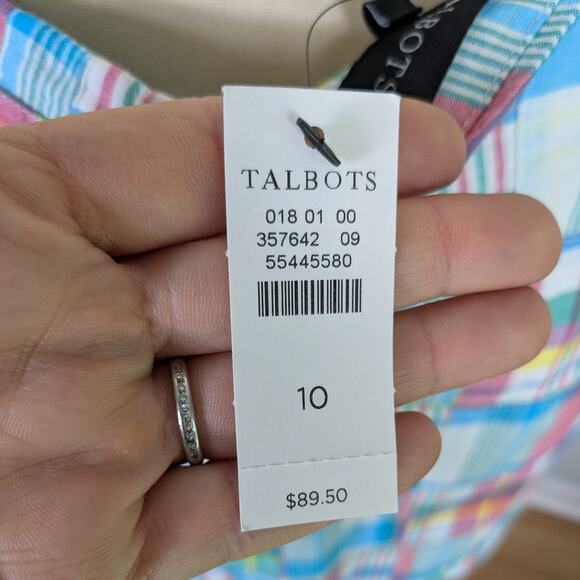 Talbots Madras Plaid Mini Skirt 10 Blue Pink Preppy Classic Patchwork NWT Summer - Picture 9 of 13